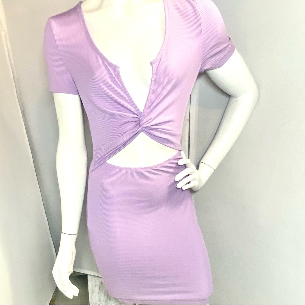 Sheen SXY Lavender Ribbed Twist Front Cut Out Bodycon Dress size Small